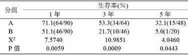     表4  两组不同治疗方法各时段生存率比较